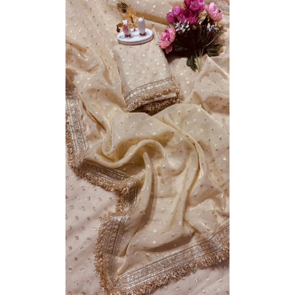 Snuggle Spot Women's Silk Embellished Saree With Unstitched Blouse 5.5Mtr (Beige)