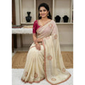 Snuggle Spot Women's Star Georgette Embroidered Saree With Unstitched Blouse 5.5Mtr (Cream)