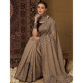 Snuggle Spot Women's Viscose Silk Embroidered Saree With Unstitched Blouse 5.5Mtr (Brown)