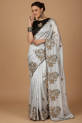 Snuggle Spot Women's Viscose Silk Embroidered Saree With Unstitched Blouse 5.5Mtr (Grey)