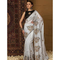 Snuggle Spot Women's Viscose Silk Embroidered Saree With Unstitched Blouse 5.5Mtr (Grey)