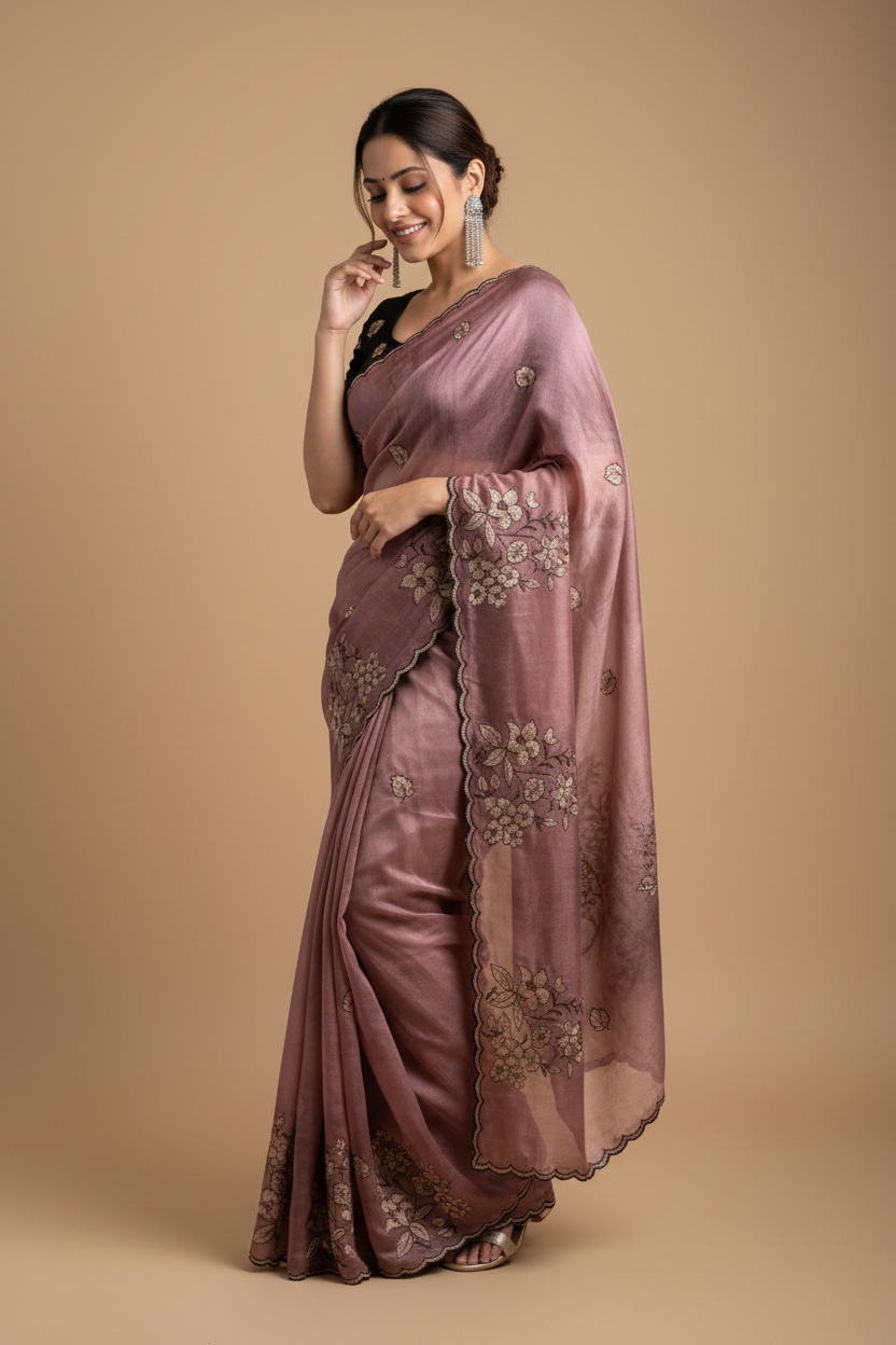 Snuggle Spot Women's Viscose Silk Embroidered Saree With Unstitched Blouse 5.5Mtr (Pink)