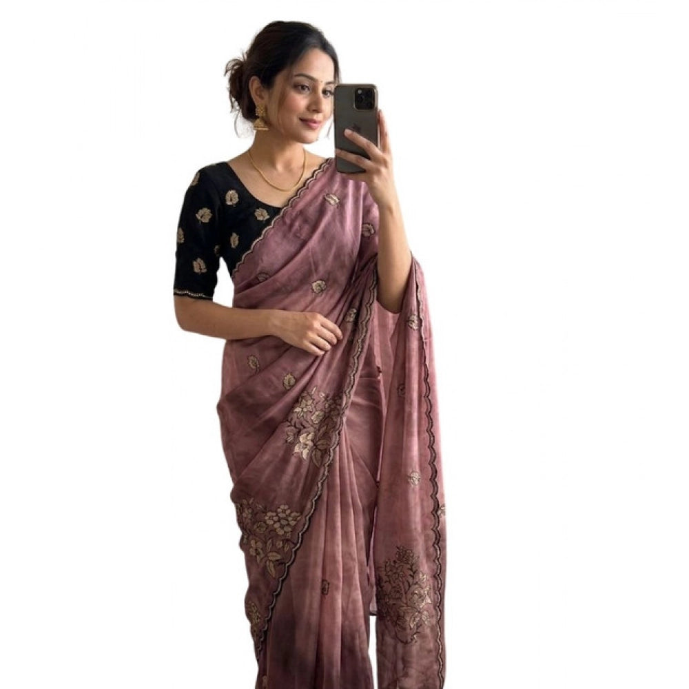 Snuggle Spot Women's Viscose Silk Embroidered Saree With Unstitched Blouse 5.5Mtr (Pink)
