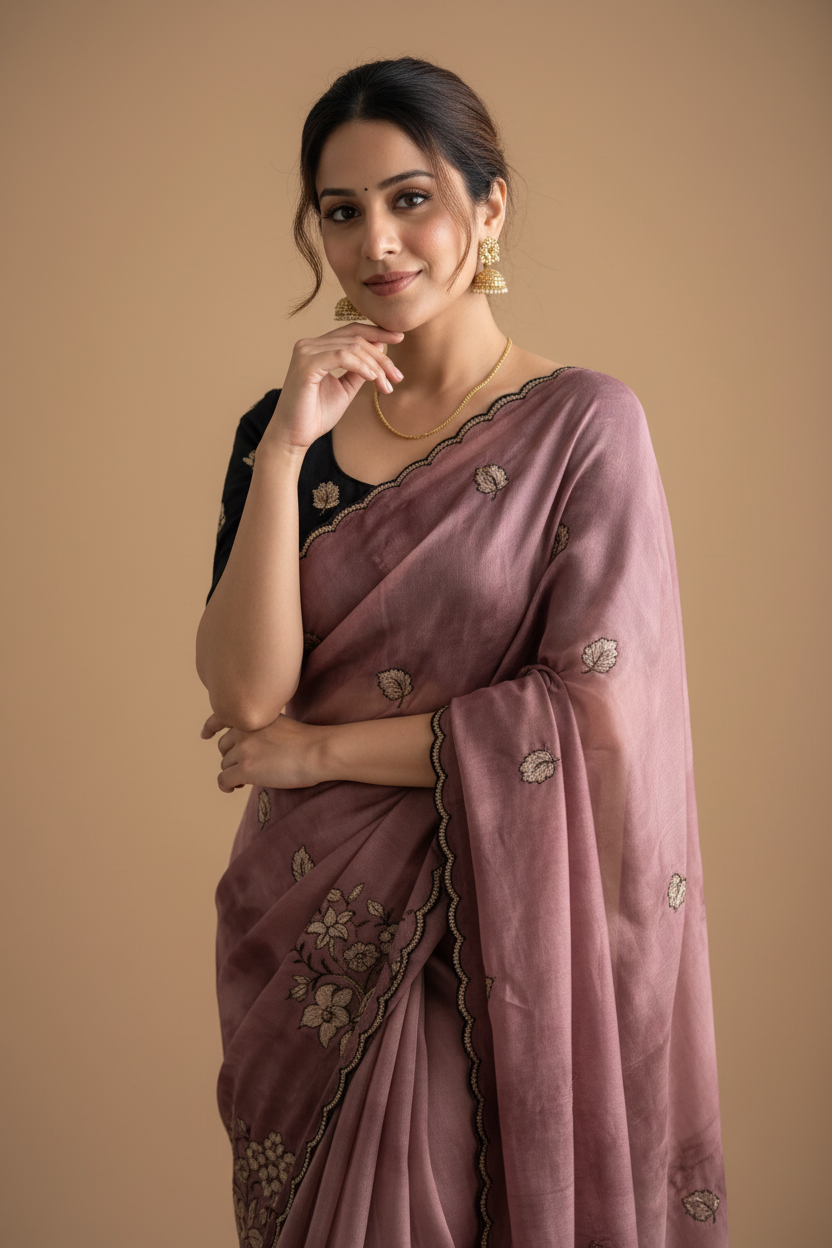 Snuggle Spot Women's Viscose Silk Embroidered Saree With Unstitched Blouse 5.5Mtr (Pink)