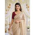 Snuggle Spot Women's Star Georgette Embroidered Saree With Unstitched Blouse 5.5Mtr (Beige)