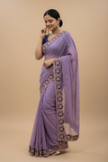 Snuggle Spot Women's Star Georgette Embroidered Saree With Unstitched Blouse 5.5Mtr (Purple)