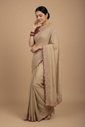 Snuggle Spot Women's Star Georgette Embroidered Saree With Unstitched Blouse 5.5Mtr (Beige)