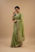 Snuggle Spot Women's Star Georgette Embroidered Saree With Unstitched Blouse 5.5Mtr (Green)
