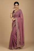 Snuggle Spot Women's Star Georgette Embroidered Saree With Unstitched Blouse 5.5Mtr (Pink)