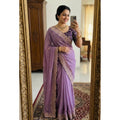 Snuggle Spot Women's Star Georgette Embroidered Saree With Unstitched Blouse 5.5Mtr (Purple)