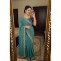 Snuggle Spot Women's Star Georgette Embroidered Saree With Unstitched Blouse 5.5Mtr (Sea Green)