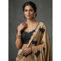 Snuggle Spot Women's Viscose Silk Embroidered Saree With Unstitched Blouse 5.5Mtr (Beige)