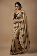 Snuggle Spot Women's Viscose Silk Embroidered Saree With Unstitched Blouse 5.5Mtr (Beige)