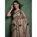 Snuggle Spot Women's Viscose Silk Embroidered Saree With Unstitched Blouse 5.5Mtr (Beige)