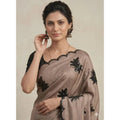 Snuggle Spot Women's Viscose Silk Embroidered Saree With Unstitched Blouse 5.5Mtr (Beige)