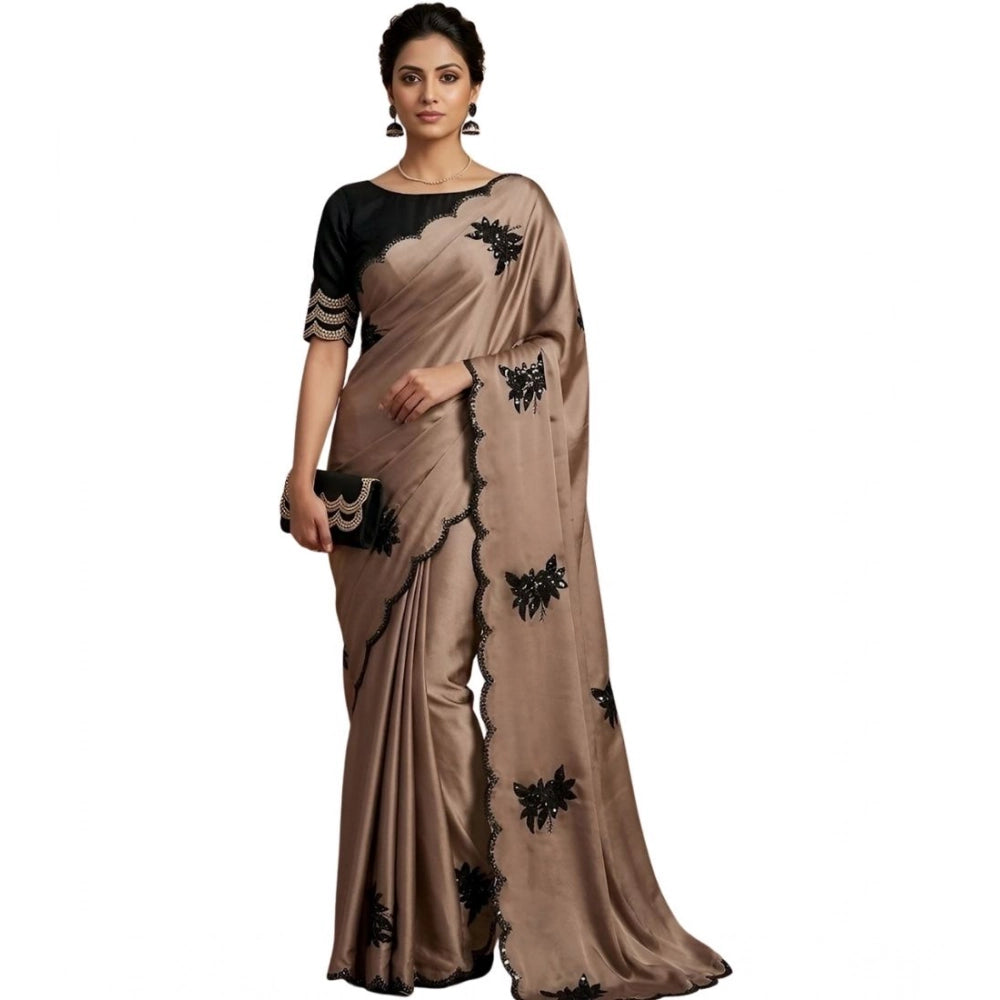 Snuggle Spot Women's Viscose Silk Embroidered Saree With Unstitched Blouse 5.5Mtr (Beige)