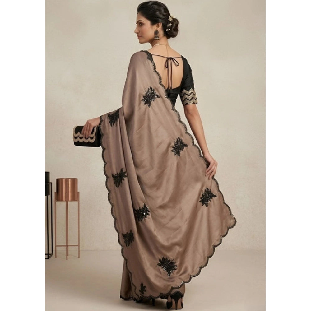 Snuggle Spot Women's Viscose Silk Embroidered Saree With Unstitched Blouse 5.5Mtr (Beige)