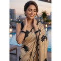 Snuggle Spot Women's Viscose Silk Embroidered Saree With Unstitched Blouse 5.5Mtr (Beige)