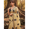 Snuggle Spot Women's Viscose Silk Embroidered Saree With Unstitched Blouse 5.5Mtr (Beige)