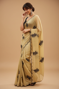 Snuggle Spot Women's Viscose Silk Embroidered Saree With Unstitched Blouse 5.5Mtr (Beige)