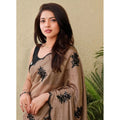 Snuggle Spot Women's Viscose Silk Embroidered Saree With Unstitched Blouse 5.5Mtr (Brown)