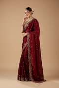 Snuggle Spot Women's Silk Embroidered Saree With Unstitched Blouse 5.5Mtr (Maroon)