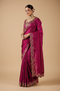 Snuggle Spot Women's Silk Embroidered Saree With Unstitched Blouse 5.5Mtr (Pink)
