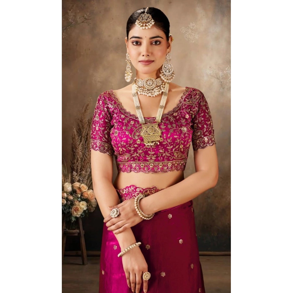 Snuggle Spot Women's Silk Embroidered Saree With Unstitched Blouse 5.5Mtr (Pink)