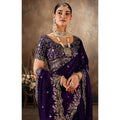 Snuggle Spot Women's Silk Embroidered Saree With Unstitched Blouse 5.5Mtr (Purple)