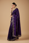 Snuggle Spot Women's Silk Embroidered Saree With Unstitched Blouse 5.5Mtr (Purple)