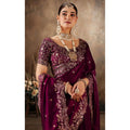 Snuggle Spot Women's Silk Embroidered Saree With Unstitched Blouse 5.5Mtr (Wine)