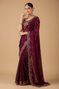 Snuggle Spot Women's Silk Embroidered Saree With Unstitched Blouse 5.5Mtr (Wine)