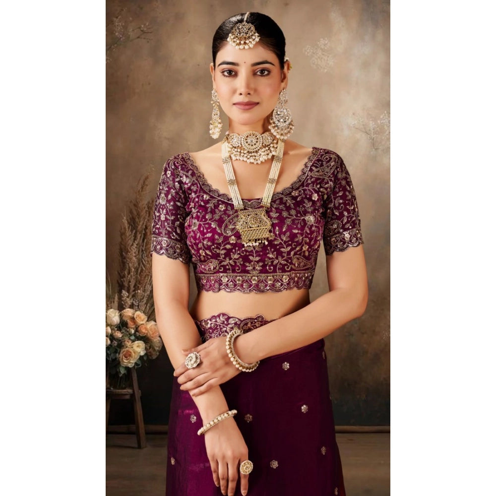 Snuggle Spot Women's Silk Embroidered Saree With Unstitched Blouse 5.5Mtr (Wine)