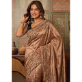Snuggle Spot Women's Viscose Silk Embroidered Saree With Unstitched Blouse 5.5Mtr (Brown)