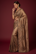 Snuggle Spot Women's Viscose Silk Embroidered Saree With Unstitched Blouse 5.5Mtr (Brown)