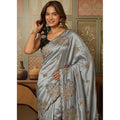 Snuggle Spot Women's Viscose Silk Embroidered Saree With Unstitched Blouse 5.5Mtr (Grey)