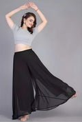 Generic Women's Pack of 1 Georgette Solid High Rise Wide Leg Flared Palazzo with Elastic Waist (Black)