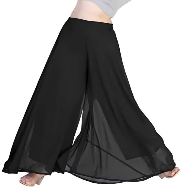 Generic Women's Pack of 1 Georgette Solid High Rise Wide Leg Flared Palazzo with Elastic Waist (Black)