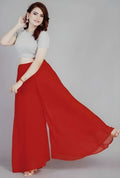 Generic Women's Pack of 1 Georgette Solid High Rise Wide Leg Flared Palazzo with Elastic Waist (Red)