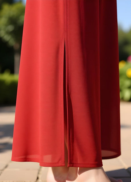 Generic Women's Pack of 1 Georgette Solid High Rise Wide Leg Flared Palazzo with Elastic Waist (Red)