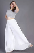 Generic Women's Pack of 1 Georgette Solid High Rise Wide Leg Flared Palazzo with Elastic Waist (White)