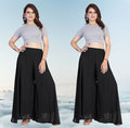 Generic Women's Pack of 2 Georgette Solid High Rise Wide Leg Flared Palazzos with Elastic Waist (Black)