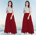 Generic Women's Pack of 2 Georgette Solid High Rise Wide Leg Flared Palazzos with Elastic Waist (Maroon)