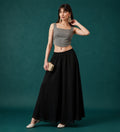 Generic Women's Georgette Solid Mid-Rise Wide Leg Flared Palazzo with Elastic Waist (Black)