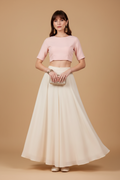 Snuggle Spot Women's Georgette Solid Mid-Rise Wide Leg Flared Palazzo with Elastic Waist (Cream)