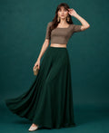 Generic Women's Georgette Solid Mid-Rise Wide Leg Flared Palazzo with Elastic Waist (Bottle Green)