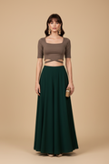 Snuggle Spot Women's Georgette Solid Mid-Rise Wide Leg Flared Palazzo with Elastic Waist (Bottle Green)