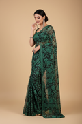 Snuggle Spot Women's Georgette Printed Saree With Unstitched Blouse 5.5Mtr (Black-Green)