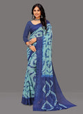 Snuggle SpotWomen's Georgette Striped Printed Saree With Unstitched Blouse 5.5Mtr (Blue)