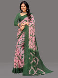 Snuggle SpotWomen's Georgette Striped Printed Saree With Unstitched Blouse 5.5Mtr (Pink-Green)